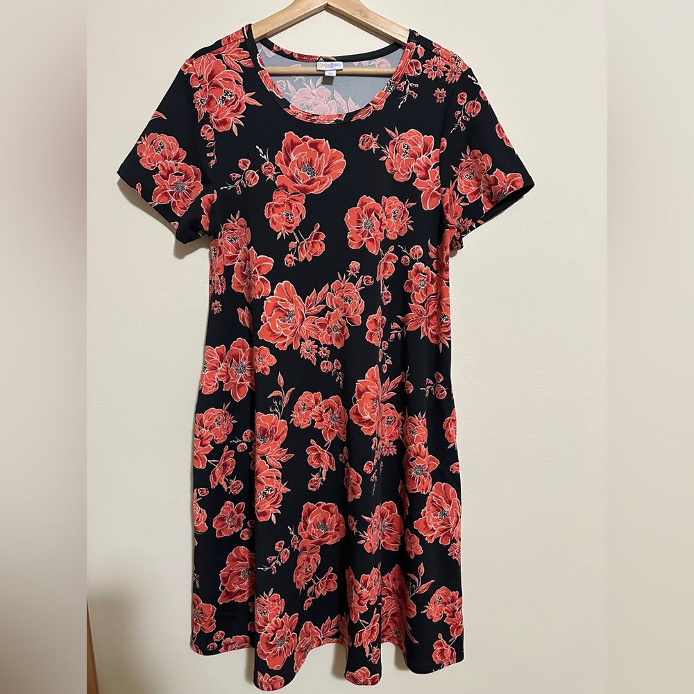 LuLaRoe Black Dress with Red Floral Pattern